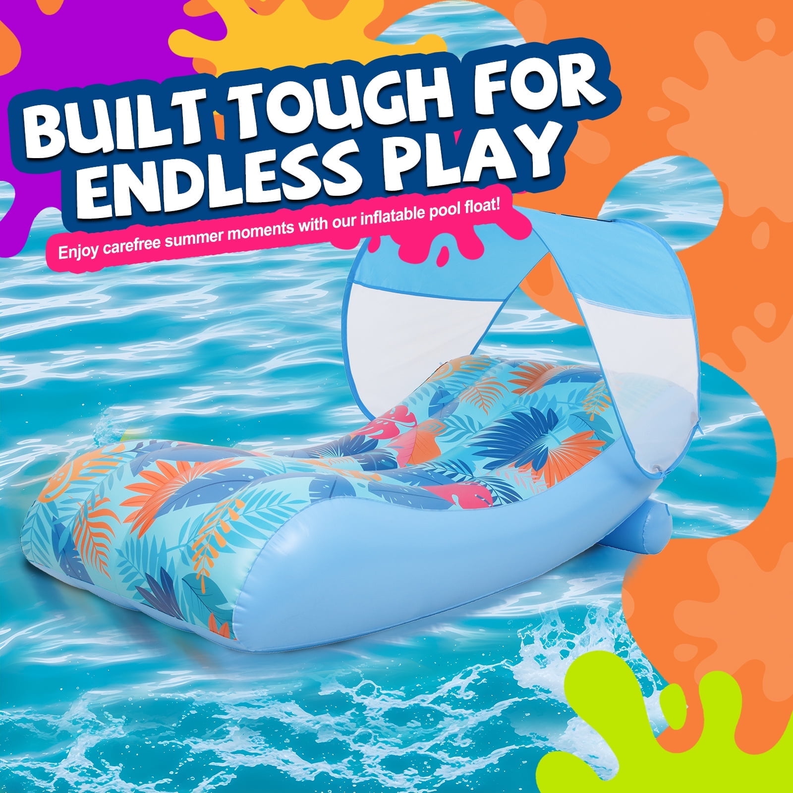 Honeydrill Inflatable Pool Float with Canopy, Water Lounger Raft Hammock