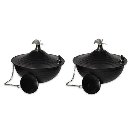 Legends Direct Set of 2, Maui Premium Metal Tabletop Torch, Tiki Style /w Snuffer, Fiberglass Wick & Large 32oz Oil Lamp for Deck, Patio, Lawn, Garden, Luau (Hammered Black)