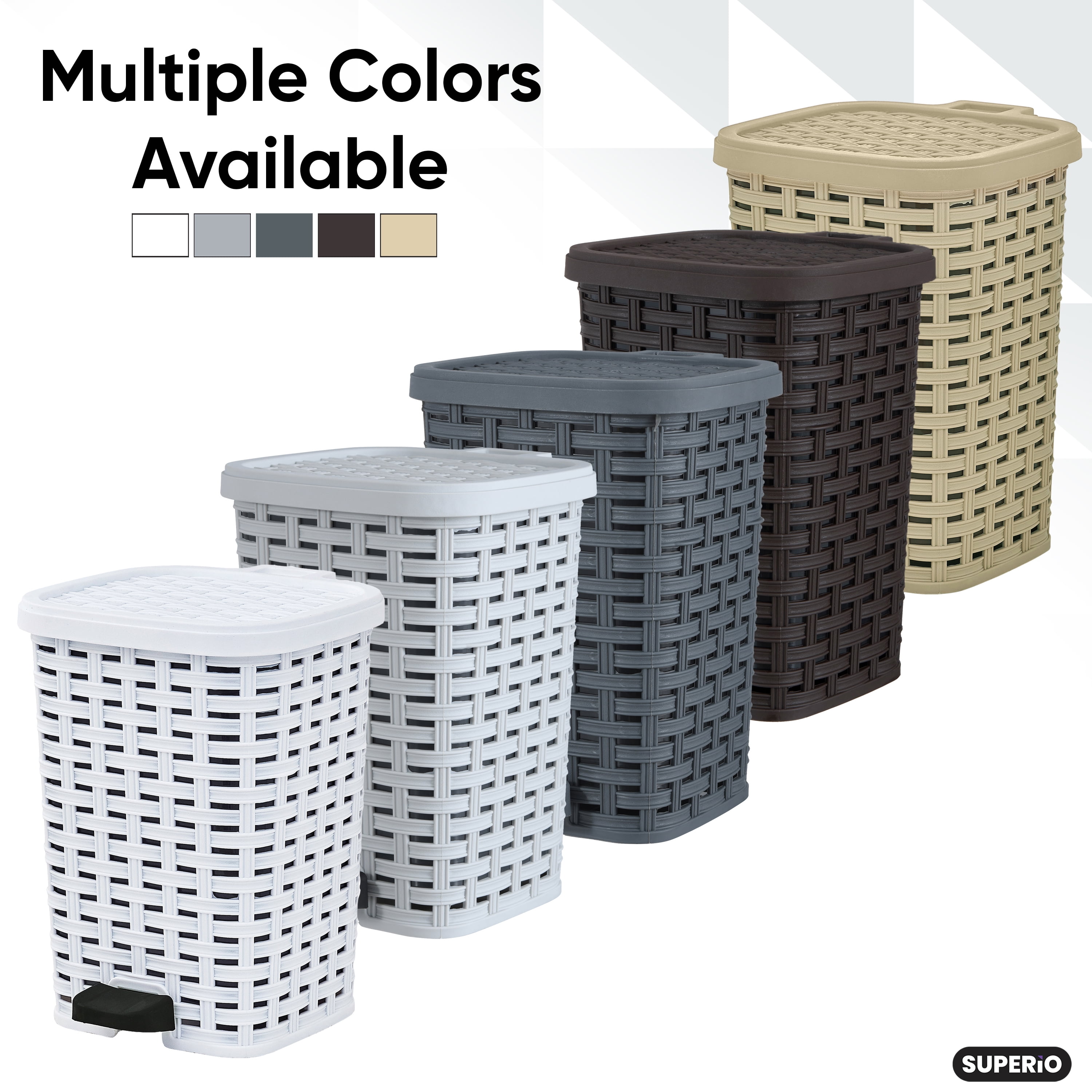 Superio Small Outdoor Trash Can with Lid for Dog Poop 12 Liter - 3 Gallon Plastic Wicker Mini Waste Basket