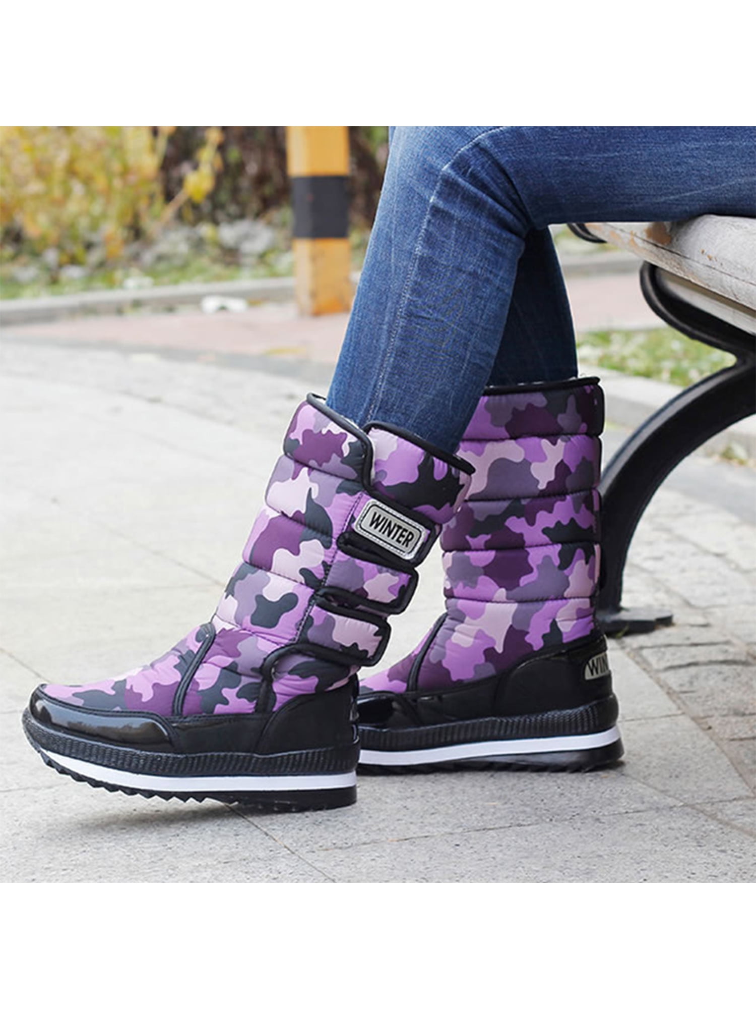 Purple Unisex Kids Youth Winter Snow Boots Water Resistant Round Toe Zipper and Toggle Fasten Shoes 