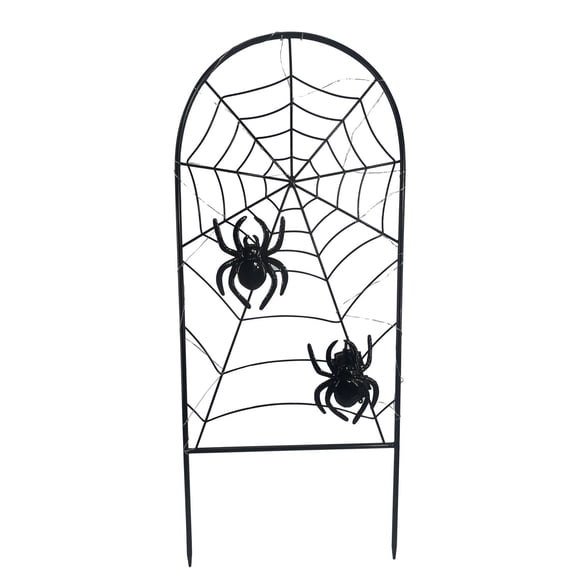 Haunted Hill Farm Halloween Decoration Metal Spiderweb with Stake White 2.6-Ft.