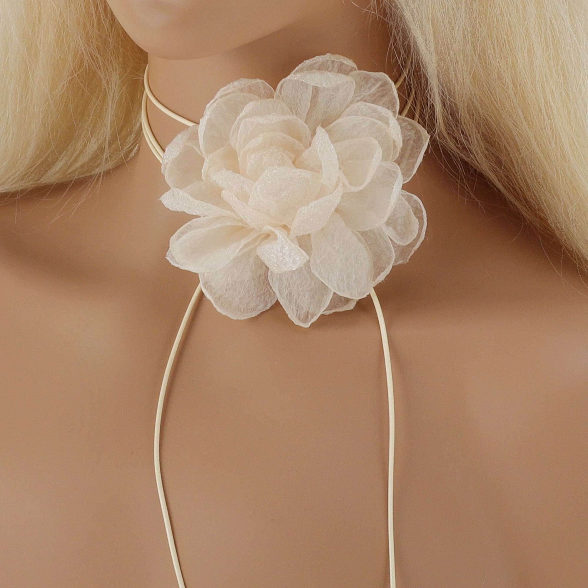 Unique Bargains Rose Choker Necklace 1Pc Apricot