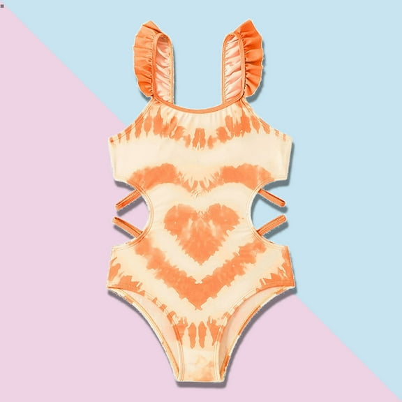 Girls One Piece Swimwear Teen Girls Swimsuits Heart Printed Tie Dye Girls Bathing Suits Size 13-14 Years