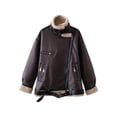 thumbnail image 2 of LMLYSoH Women PU Leather Coat Winter Lapel Collar Fleece Lining Long Sleeve Zipper Jacket Outwear with Pockets, 2 of 9