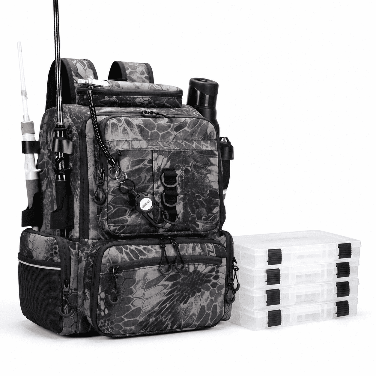 Camouflage Black Standard Size 4 Tackle Boxes Included 900d Nylon Fishing Tacklepack
