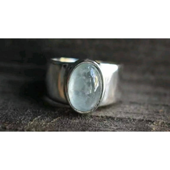 Natural Aquamarine Gemstone Ring, 925 Sterling Silver Ring, Oval Shape Gemstone, Wide Band Ring, Silver Band Ring, Minimalist Silver Ring***