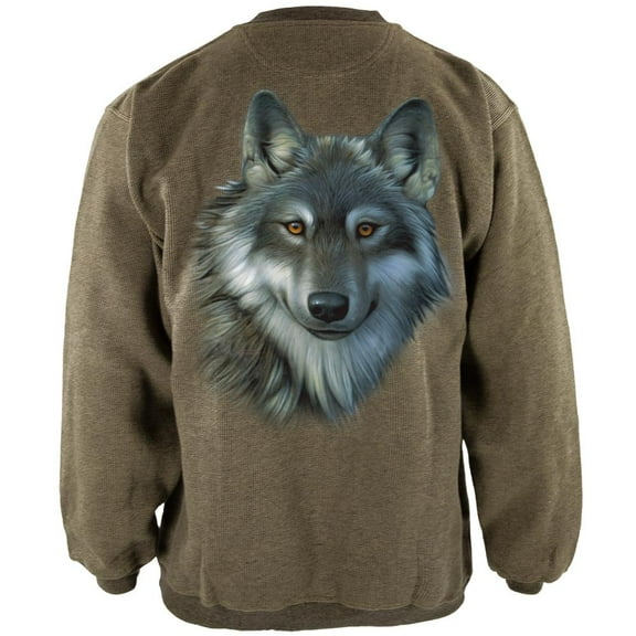 Timber Wolf Face Henley Mens Pullover Sweatshirt