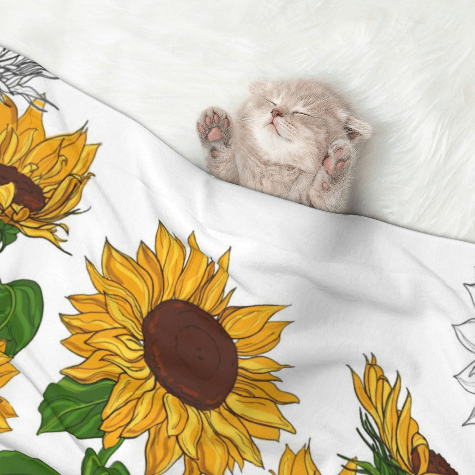 Naloa Plump Sunflower And Sketch Dog Blanket, 3 Sizes Cat Blanket for Indoor Cats Large Medium Small Dog Gifts-Large