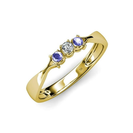 

Tanzanite and Diamond (SI2-I1 G-H) Three Stone Ring 0.16 ct tw in 14K Yellow Gold.size 5.5