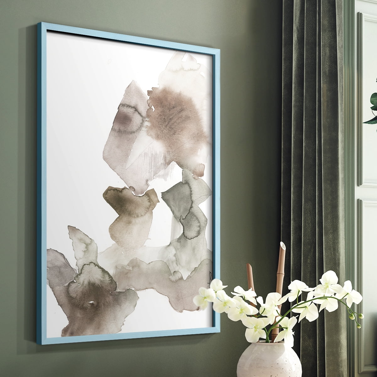 Untitled IX V31 Framed Print in Blue Solid Wood Framed Print No Nail Hanging