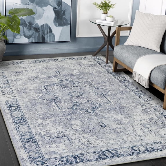 HR Bohemian Area Rug - Non-Slip Rubber Backing, Traditional Pattern, Flat Texture, Polyester, Gray and Multi Color - Enhance Your Space with Vibrant Elegance