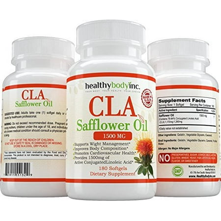 CLA 1500mg 180 ct. Safflower Oil Supplement, Supports Healthy Weight Management, Non-stimulating, Active Conjugated Linoleic Acid, 180 Capsules by Healthy