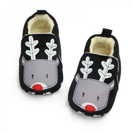 

1Pair Newborn Baby Girl Boy Home Shoes Soft Sole Indoor Slippers Infant Crib Shoes Fashion Cartoon First Walkers Black 2 13