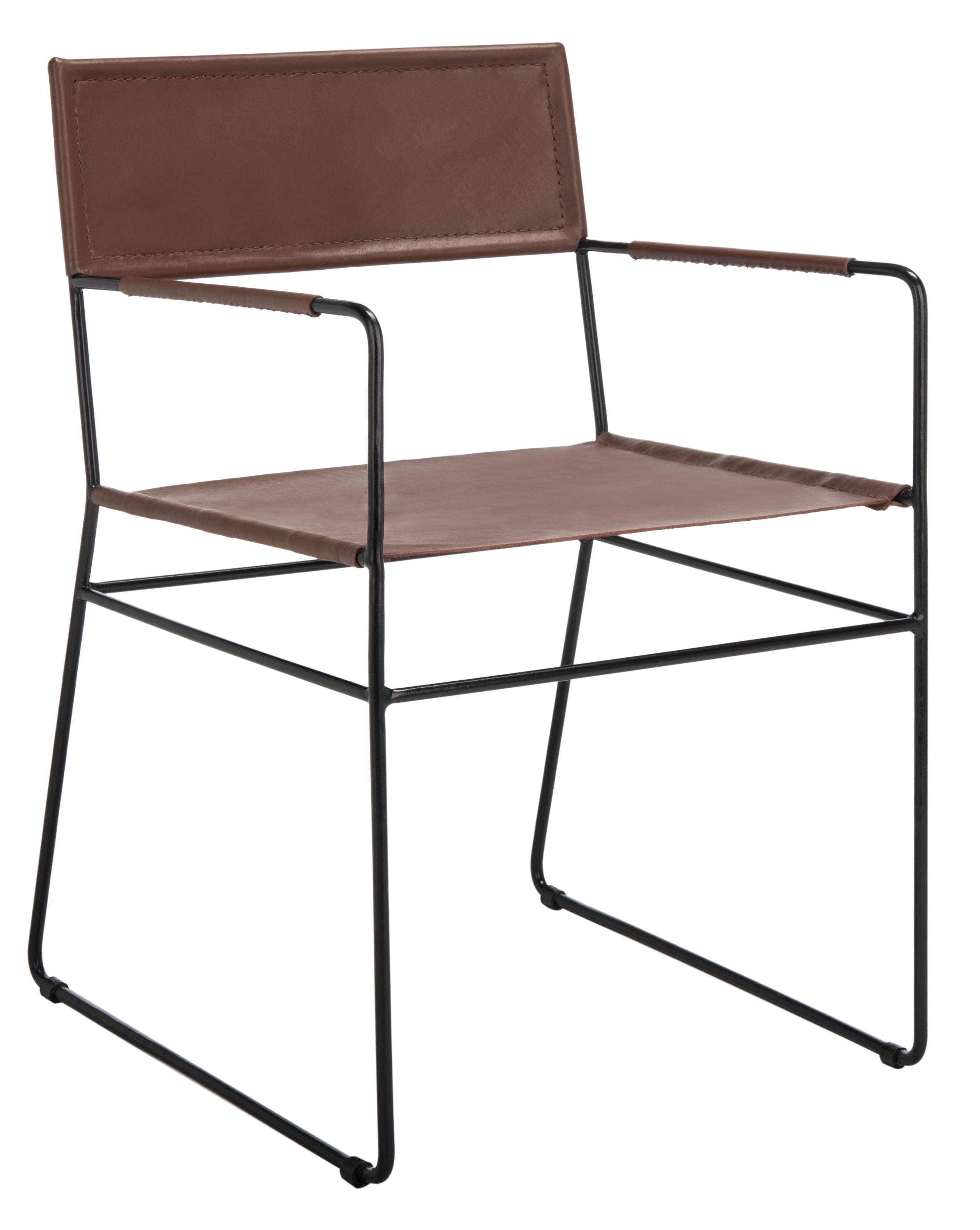 SAFAVIEH Alyx Glam Leather Solid Dining Armchair, Cognac/Black (Set of 2)