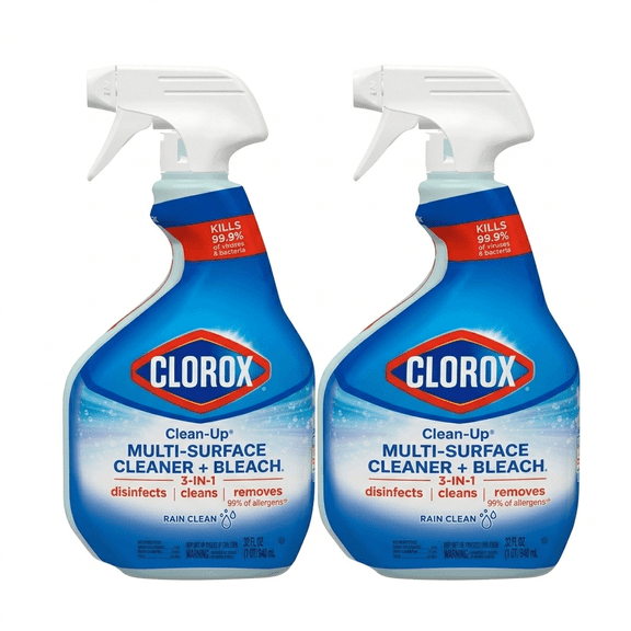 Clorox Clean-Up Multi-Surface Cleaner with Bleach, Rain Clean, Spray Bottle, 32 fl oz, 2-Pack