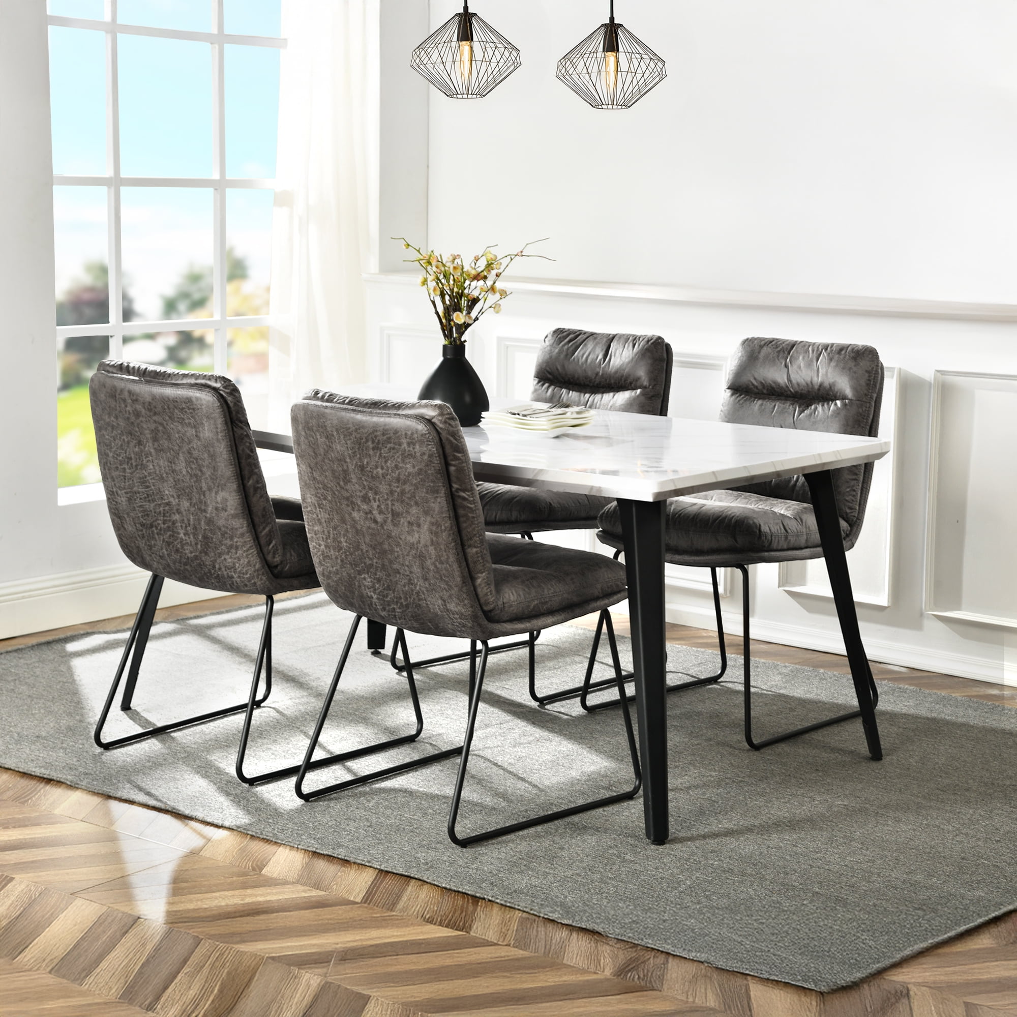 Homy Casa - Ensemble de 2 chaises de salle à manger rembourrées grises avec assise moelleuse et structure métallique antidérapante