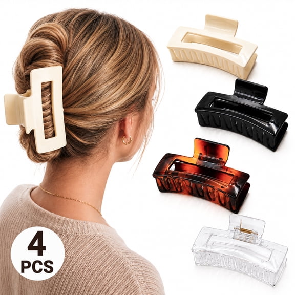 Large Hair Claw Clips Banana Hair Clips for Thick Hair Acrylic Banana Claw Clips Non-slip Hair Clip Rectangular Jaw Clips Big Hair Clips 4.1" 4 Pack