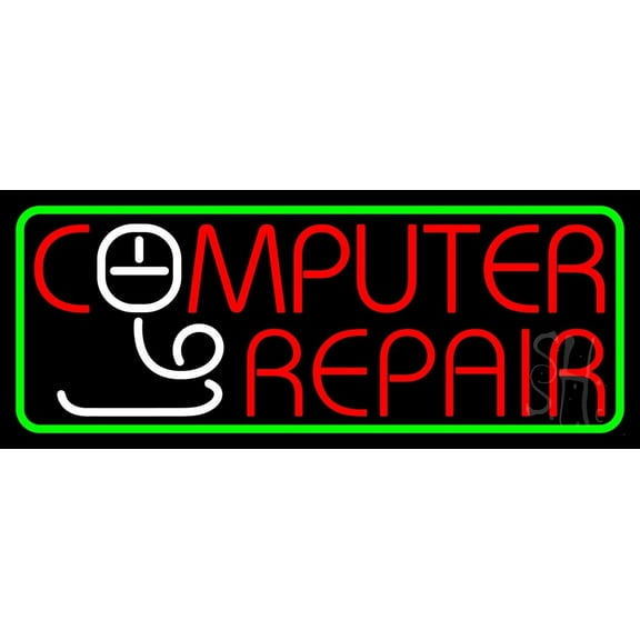 Computer Repair Withmouse LED Neon Sign 10 x 24 - inches, Clear Edge Cut Acrylic Backing, with Dimmer - Bright and Premium built indoor LED Neon Sign for Computer & Electronics store decor.