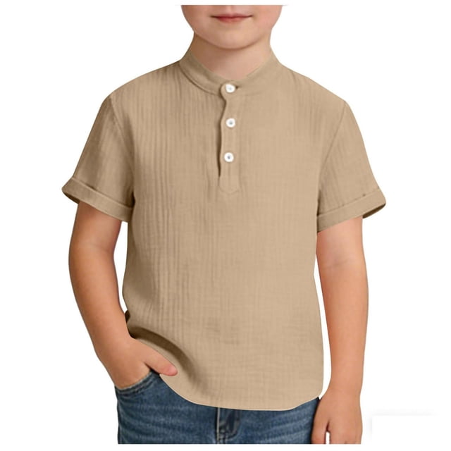 Camisa de Cuello Redondo de Manga Corta para Niños en Algodón