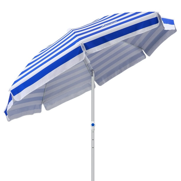 6.5 Feet Striped Beach Umbrella UV Protection with Aluminum Pole