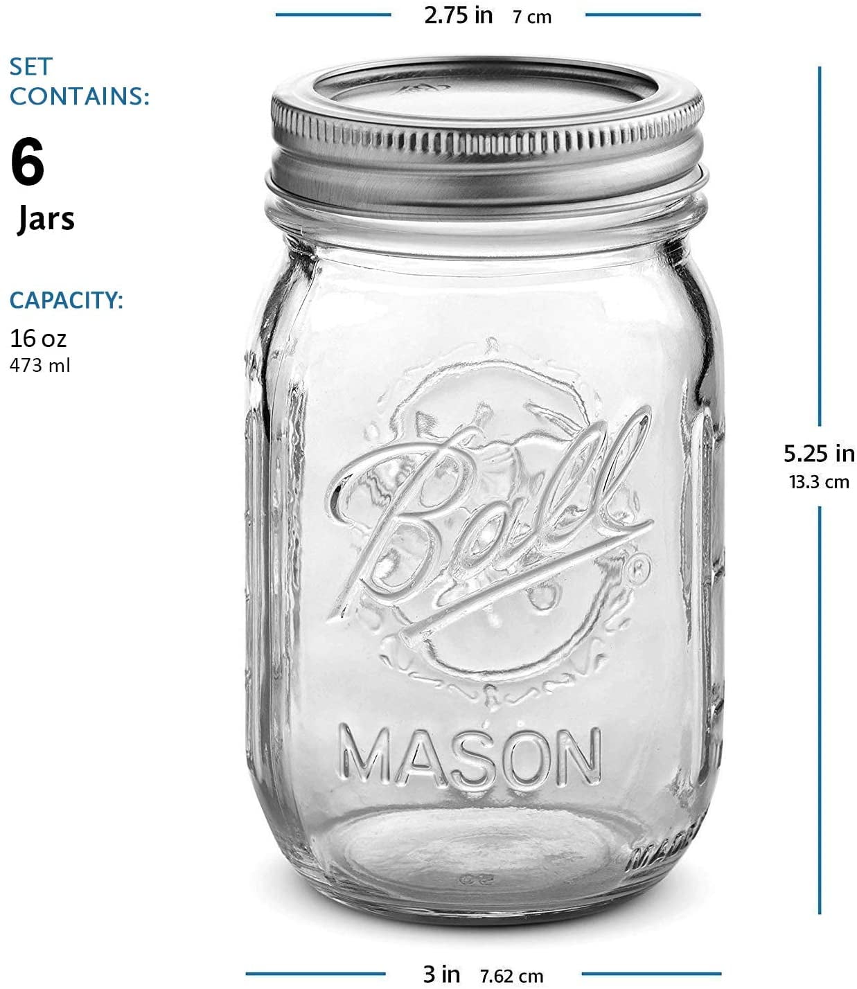 Ball Canning - Jars Smooth Sided Regular Mouth 16 Oz - Case of 1 - 12  Count, 1 Pack/ 12 Count - Foods Co.