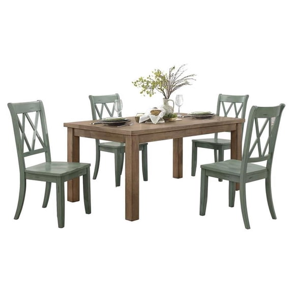 Pemberly Row 5-Piece Contemporary Wood Dining Set in Natural and Teal