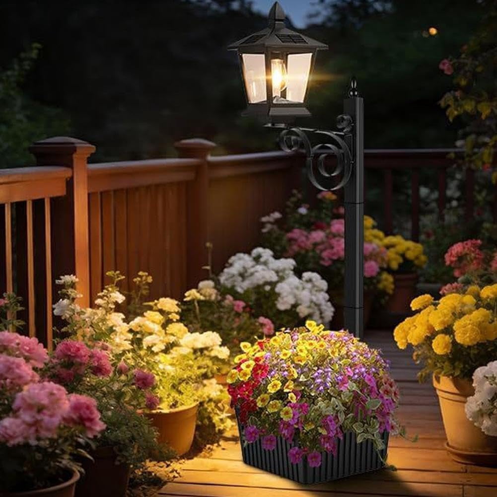 Solar Planter Post Light 2-in-1 Outdoor Wall or Floor Mount Lamp