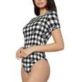 thumbnail image 2 of The Xecao Anchor Black Tartan Plaid Women's Crew Neck Body Suit, a short-sleeved bodysuit and basic swimsuit, both comfort and style for dating and daily life, 2 of 9