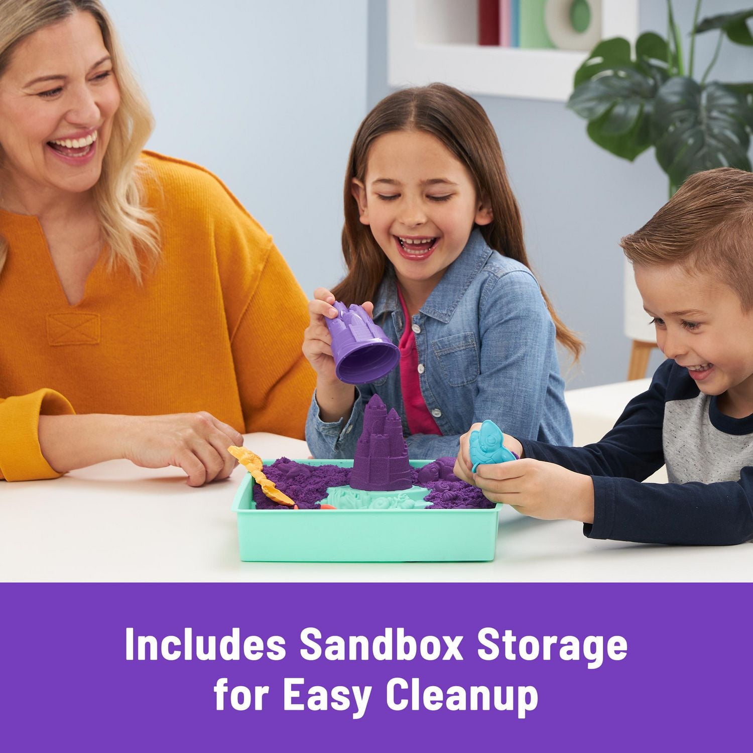 Kinetic Sand Sandbox Set, 1lb Purple Play Sand, Sandbox Storage, 4 Molds and Tools, Sensory Toys for Kids Ages 3+