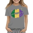 thumbnail image 2 of CCRFTGI Mardi Gras Shirt for Kids Girls Size 10-12 Funny Mardi Gras Lips T Shirts Fashion Beads T-Shirt Holiday Crew Neck Carnival T-Shirt Gray 9-10 Years, 2 of 4