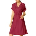 thumbnail image 2 of MODA NOVA Junior's Notched Lapel Elastic Waist A-Line Shirt Dress Burgundy XXL, 2 of 5