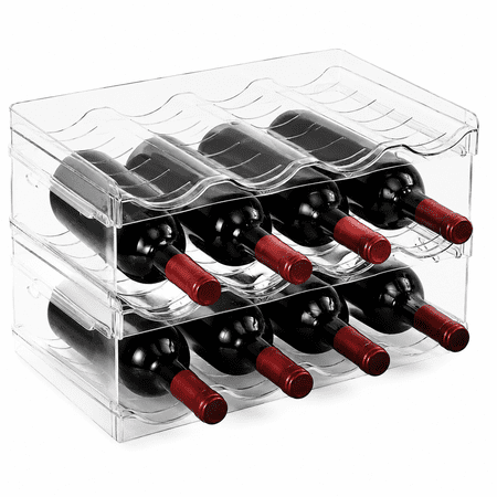 Stackable Wine Rack Wine Bottle Holder for Inside Cabinet for Pantry Refrigerator Countertop Organization-2 Tiers for 8 Bottles