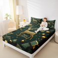 thumbnail image 4 of jejeloiu Christmas Reindeer Full Size Sheets,Marry Christmas Theme Bed Sheets,Green Xmas Gifts Sheet Sets For Child,Microfiber Bedroom Decor,4-Piece, 4 of 7