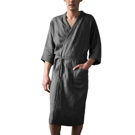 

pajama set for women Men s Short Sleeved Long Bathrobe Home Clothes Solid Color Linen Pajamas Robe