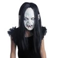 thumbnail image 4 of Máscara de fantasma de Halloween con cara de fantasma de terror, piel de látex de zombi de terror con peluca de simulación (cabello negro), tamaño: 25 x 21 cm, peso: 180 g, 4 of 4