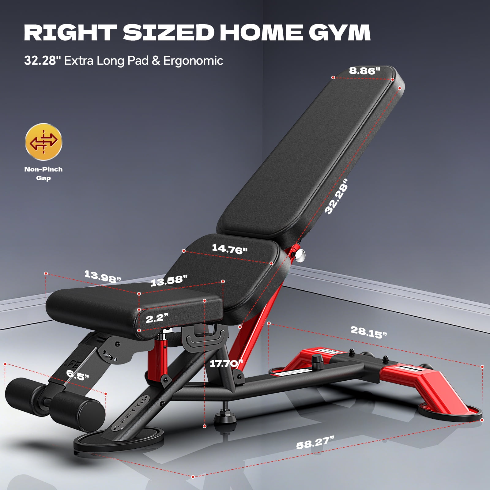 TOSSFD Heavy Duty Adjustable Weight Bench 2000 LBS, Commercial Home Gym Bench for Full Body Workout with Decline/Incline/Flat Positions, Extra Wide & Stable