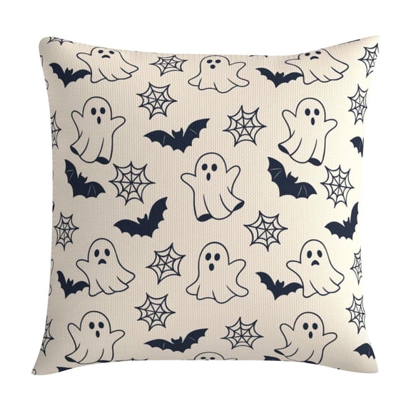 Throw Pillow Cover Colorful Ghost Bat Print White 14 X 14 Inch Halloween Decorative Pillow Case for Indoor Outdoor Home Party Use