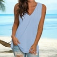 thumbnail image 2 of Pxiakgy Womens Summer Tank Tops Basic Tanks V Neck Sleeveless T Shirts Side Split Solid Color Loose V Neck Sleeveless Sleeveless Solid Color Blouse Business Casual Tank Flowy Tops Light Blue S, 2 of 5