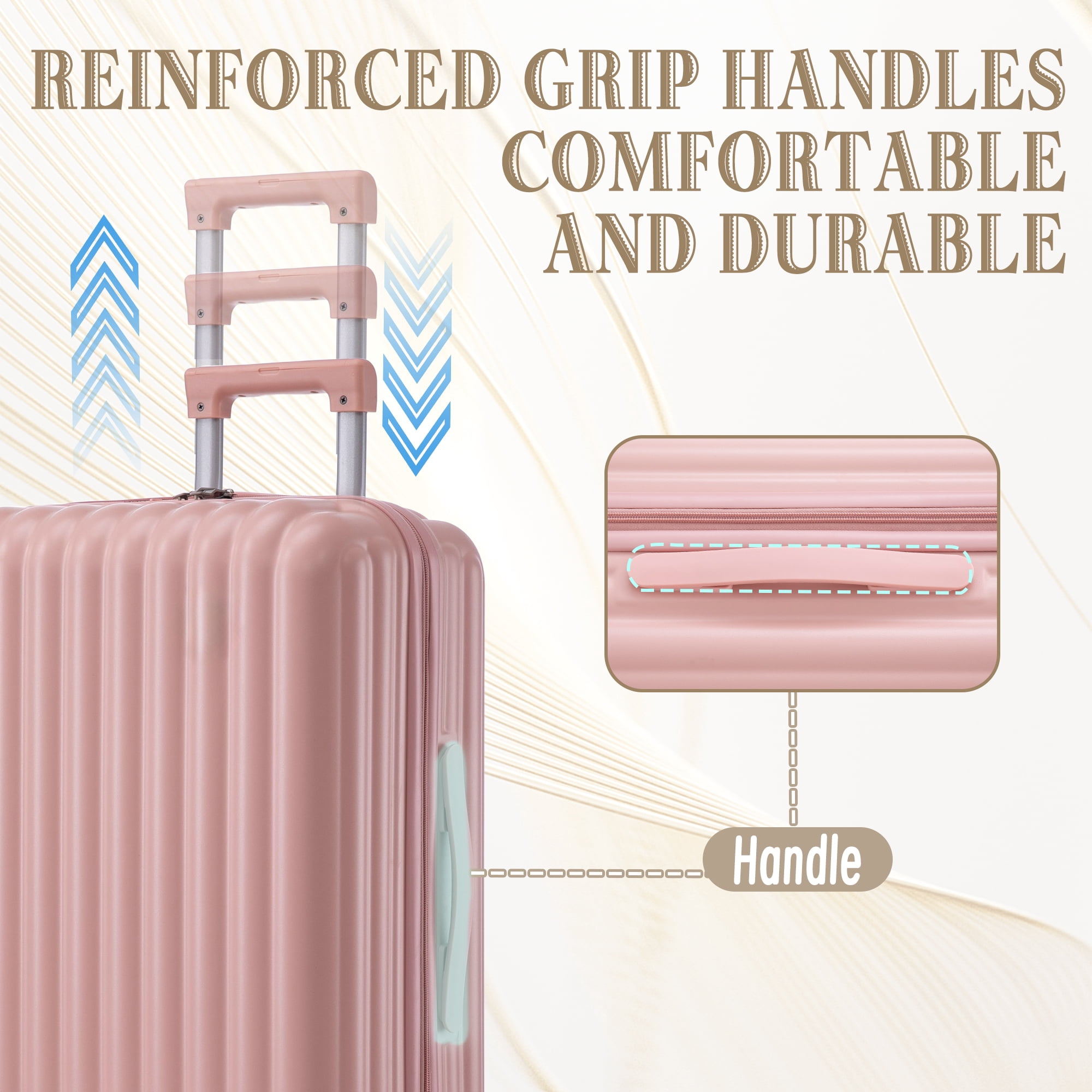 Alvantor 3 Piece Luggage Set, ABS Hardside Spinner Suitcase with USB & Cup Holder 20"24"28" (Pink)