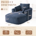 thumbnail image 3 of FFH Chaise Lounge Chair Indoor, 64.6" Oversized Modern Corduroy Sofa Couch, Comfy Sleeper Chair for Living Room, Apartment, Bedroom, Blue, 3 of 10