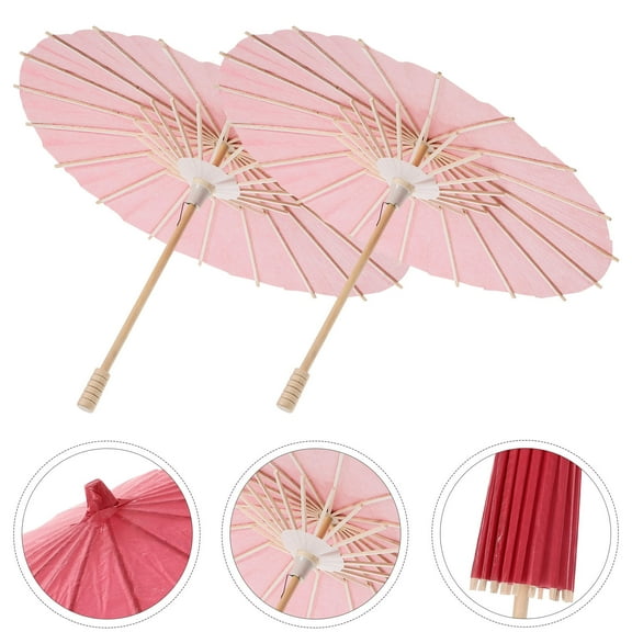 KALLORY 2Pcs Small Paper Parasol Wooden Handcraft Umbrella for Women and Girls 11.79In