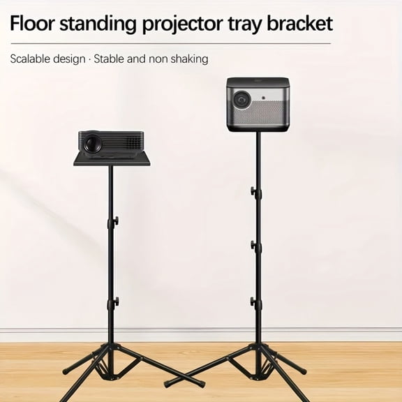 Foldable Height Adjustable Projector Tripod Stand, Universal Floor Laptop Support with Flat Tray, Stable Tripod Base for Bedroom, Office and Live Streaming