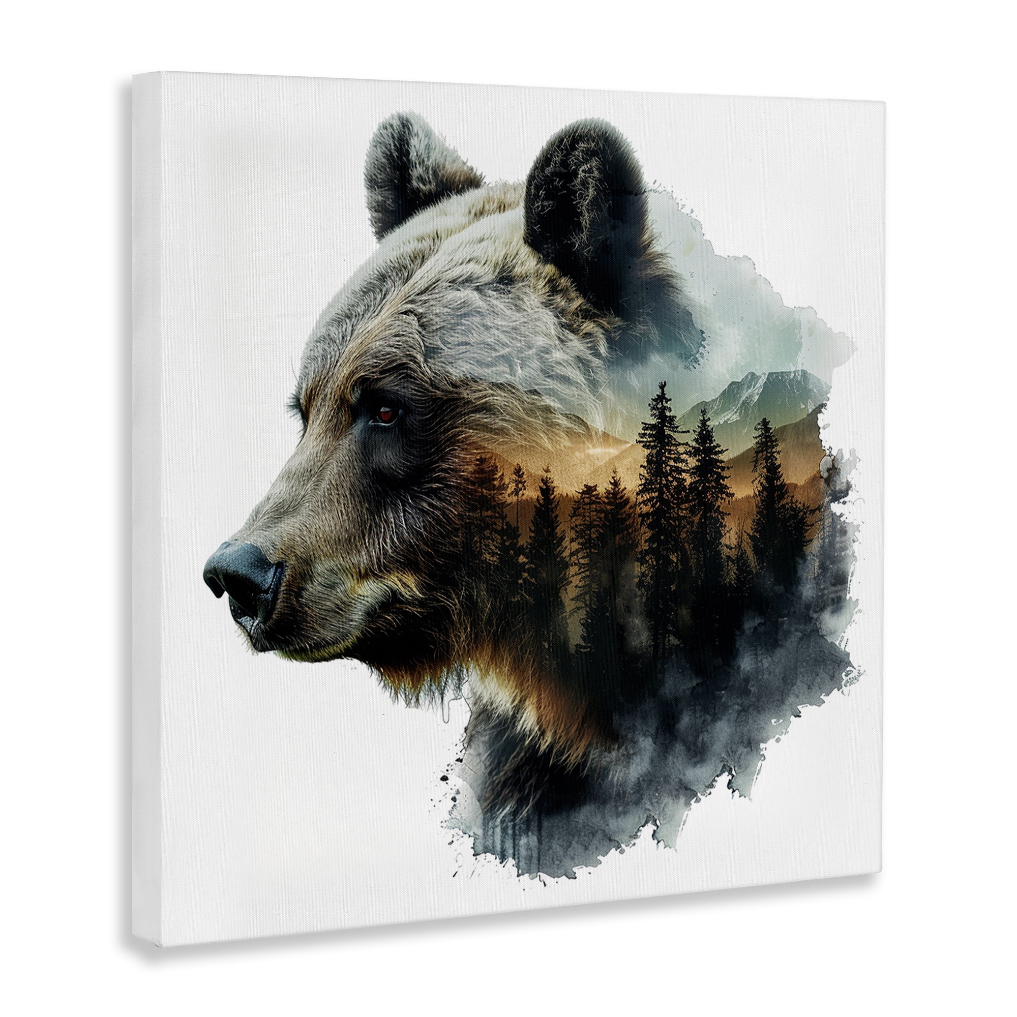 Stupell Industries Bear Woodland Silhouette Animals Painting Wrapped Canvas Art Print Wall Art, 17 x 17