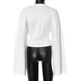 thumbnail image 4 of BiZtdJrK Women Trendy Cropped Tops Cinched Waist Flare Long Sleeve Crew Neck T Shirt Loose Fit Going Out Tee Shirts White M, 4 of 10