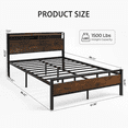 thumbnail image 2 of Queen Bed Frame with Storage Headboard, LED Lights and USB Charging Station, Metal Bed Frame, Rustic Brown, 2 of 7