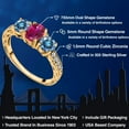 thumbnail image 2 of Gem Stone King 18K Yellow Gold Plated Silver 3-Stone Ring Oval Red Created Ruby and Vivid Persian Blue Moissanite (1.97 Cttw, Size 9), 2 of 6
