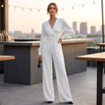 thumbnail image 7 of Jumpsuits for Women Summer Dressy V Neck High Waist Long Sleeve Romper with Pockets Casual Summer Beach Trendy Outfit, M, 7 of 7