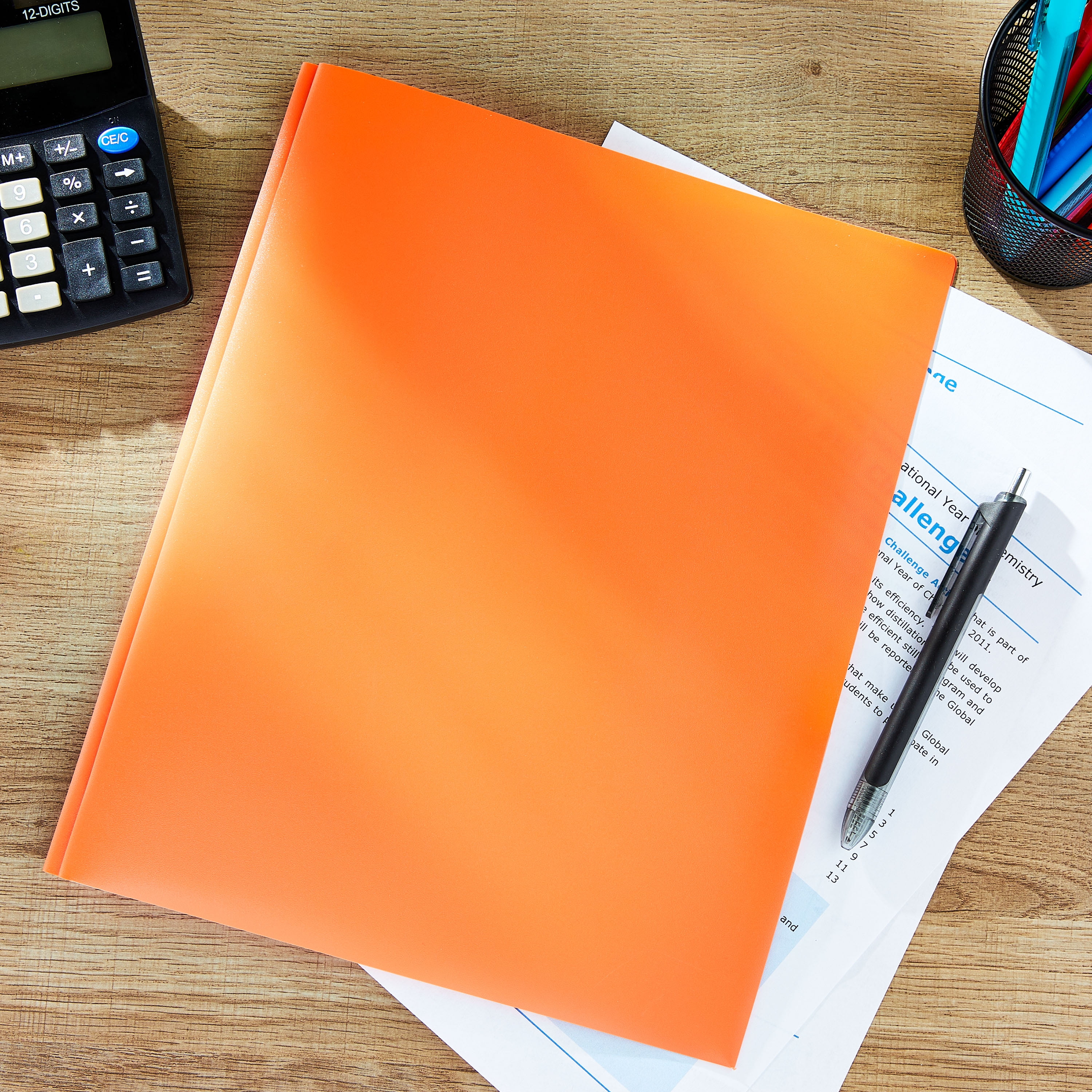 Pen+Gear Letter Size 3-Prong 2-Pocket Poly Folder, 8.5" x 11", Orange