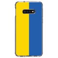 thumbnail image 1 of DistinctInk Clear Shockproof Hybrid Case for Samsung Galaxy S10e (5.8" Screen) - TPU Bumper, Acrylic Back, Tempered Glass Screen Protector - Ukraine Flag, 1 of 2