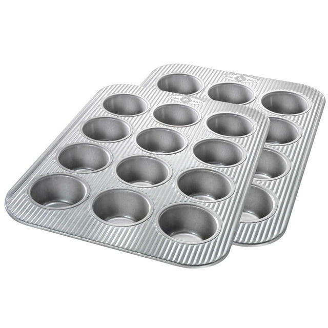 Juego de 2 moldes para magdalenas USA Pan de acero aluminizado de 12 cavidades